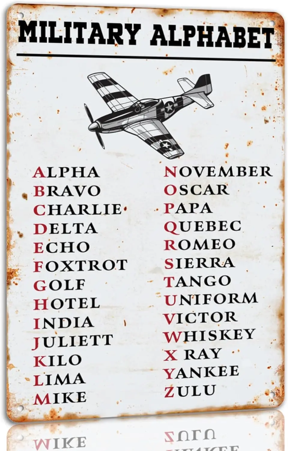 Military Alphabet Tin Sign Vintage Pilot Code Metal Signs Funny Military Wall Decor For Bar Garage Club 8x12 Inch