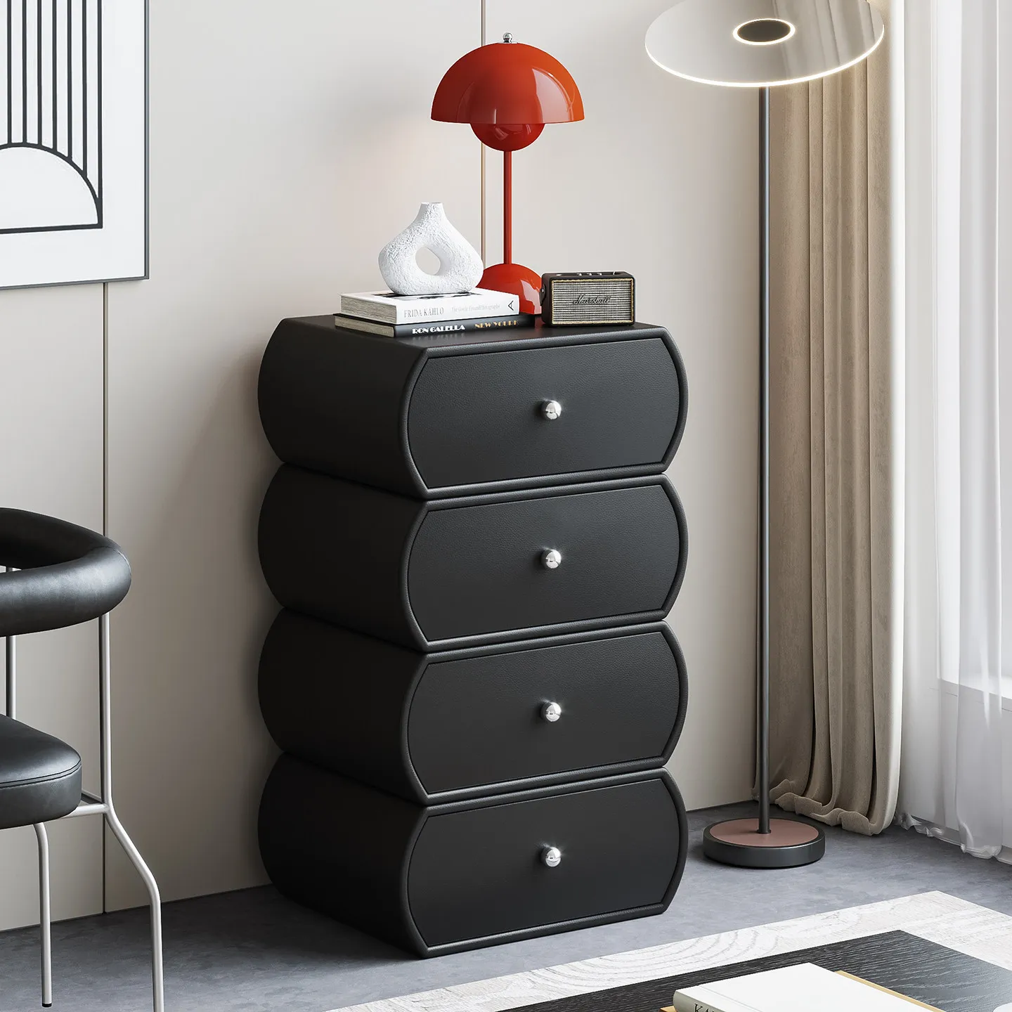 Minimalist style solid wood four-chest cabinet, living room side cabinet against the wall, bedroom household bedside cabinet