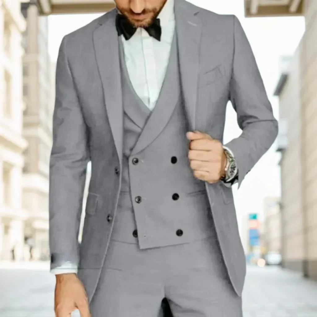 

Formal Elegant Men Suit Slim Fit 3 Piece Blazer Vest Pants Sets Tuxedo Set for Wedding Double Breasted Notched Lapel Men Suit