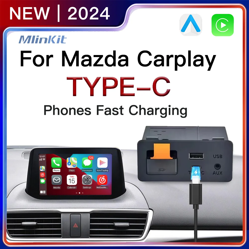 Type-c Fast Charging CarPlay Android Auto Adapter UBS Hub OEM for Retrofit Mazda 2 3 6 CX3 CX5 CX8 CX9 MX5 NEW TK78669U0C Kit