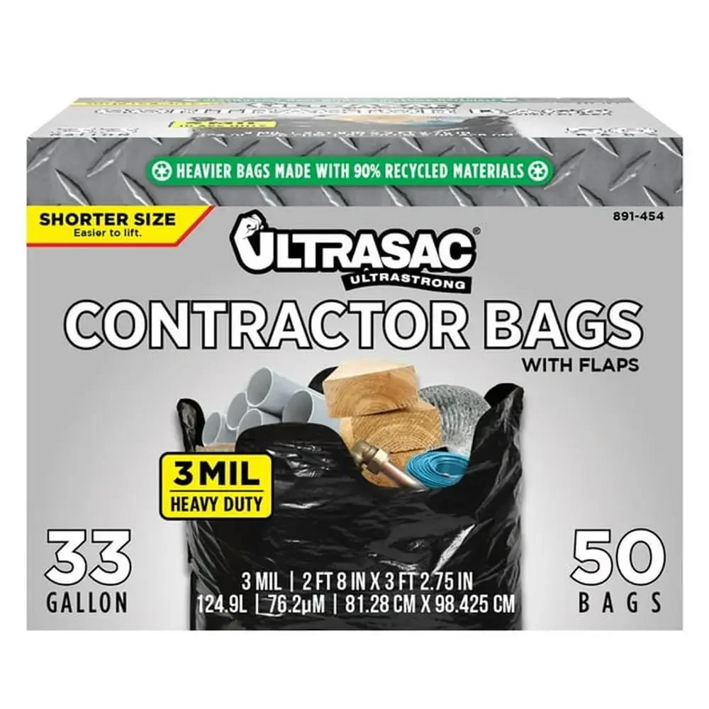 

Extra Thick Heavy Duty 33 Gallon Contractor Bags 3 Mil Multipurpose Trash Bin Liners 50 Count Durable Star Sealed Design