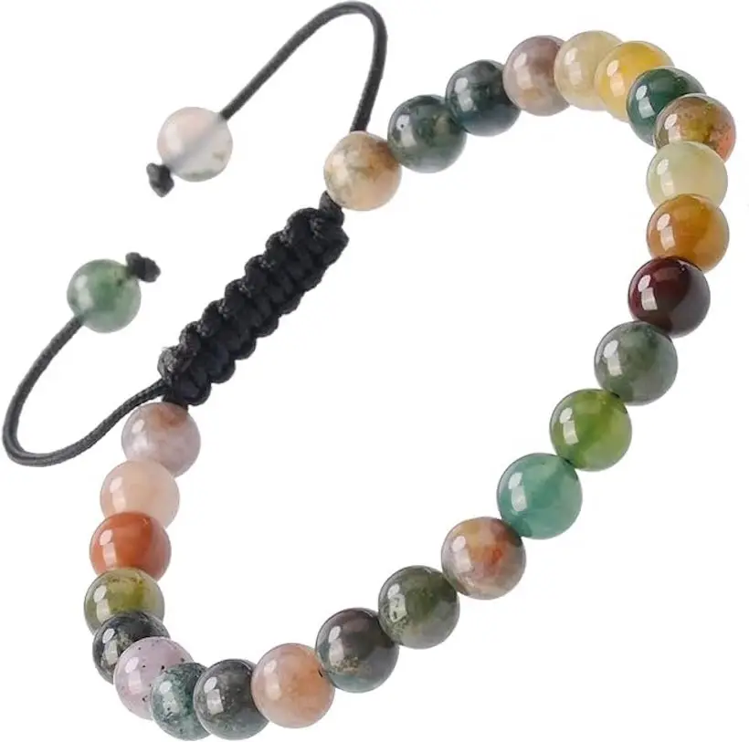 

Natural Healing Power Gemstone Mixed Jasper Beads Unisex Adjustable Macrame Bracelets