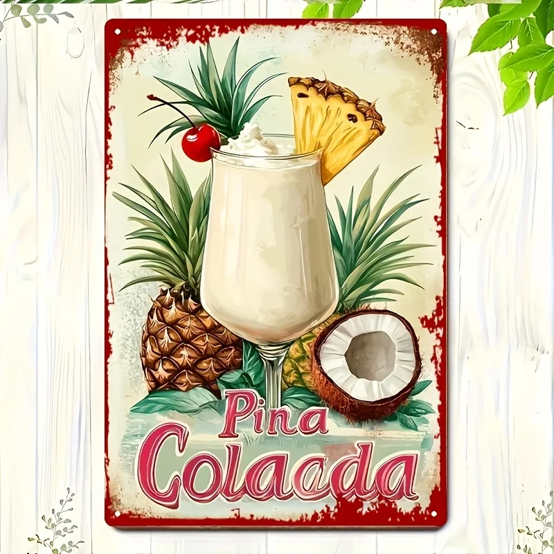 2D Flat - 1pc 2D Retro Wooden Sign, Vintage Style Pina Colada Drink, 15 X 20 Cm/5.85 X 7.87 Inches, Perfect for Home Decor, Cafe