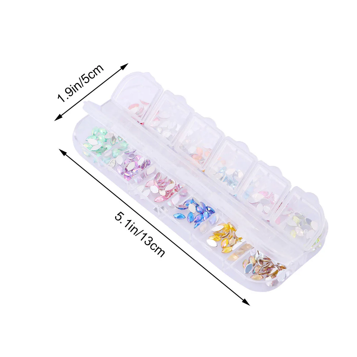 光沢のあるマルチカラーのラインストーンボックスネイルアートデコレーションクリスタルジェムストレージケース虹色のネイルアートラインストーンロングストリップ