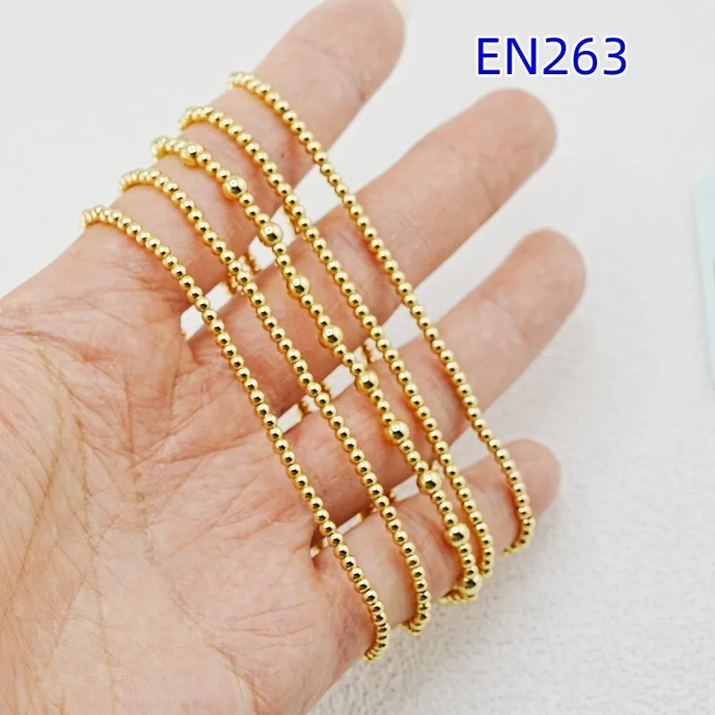 

VKVVA Fashion Jewelry Multi Size Gold-plated Metal Beaded Stretch 5pcs Bracelet Set for Women, Stackable Layered Bracelets
