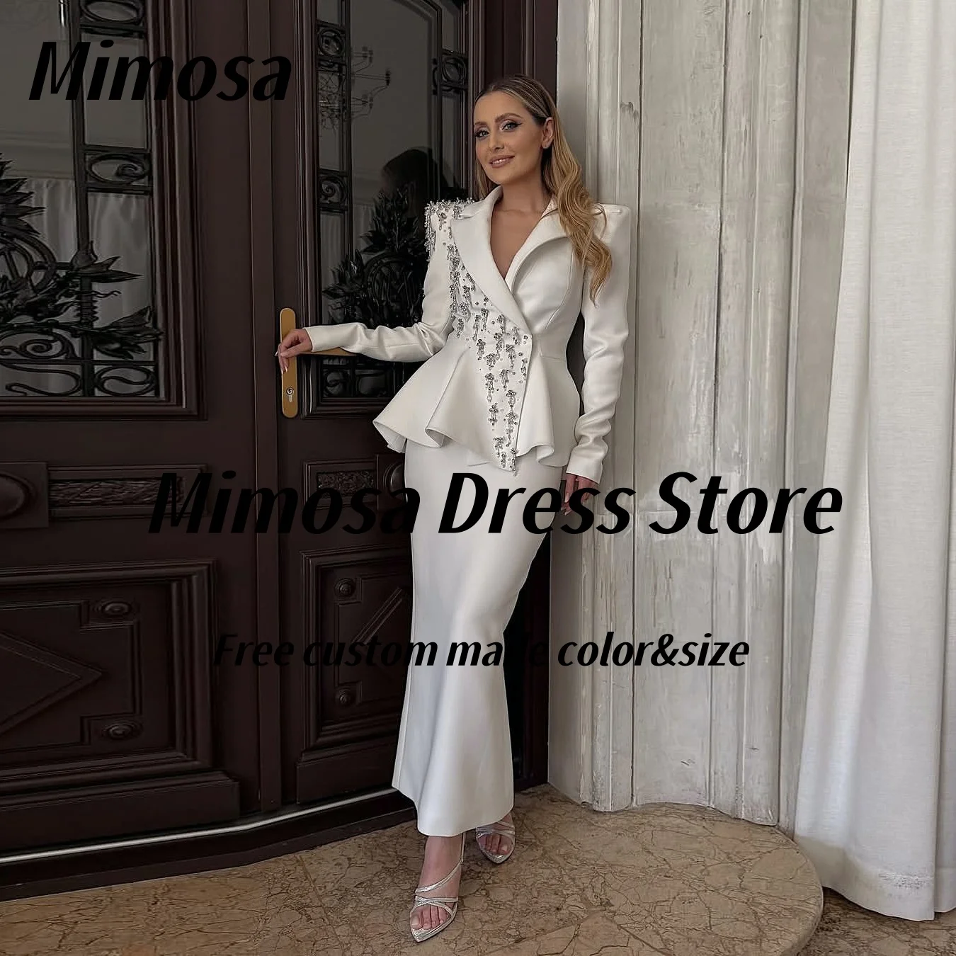 

Mimosa из двух частей, платья для выпускного вечера 2021, расшитые бисером куртки с длинными рукавами, вечерние платья до щиколотки, вечернее платье по индивидуальному заказу