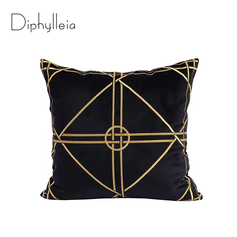 Diphylleia H Style Luxury European Lounge Cushion Cover Gold Stripes Embroidery Throw Pillow Case For Couch Living Room Bedroom
