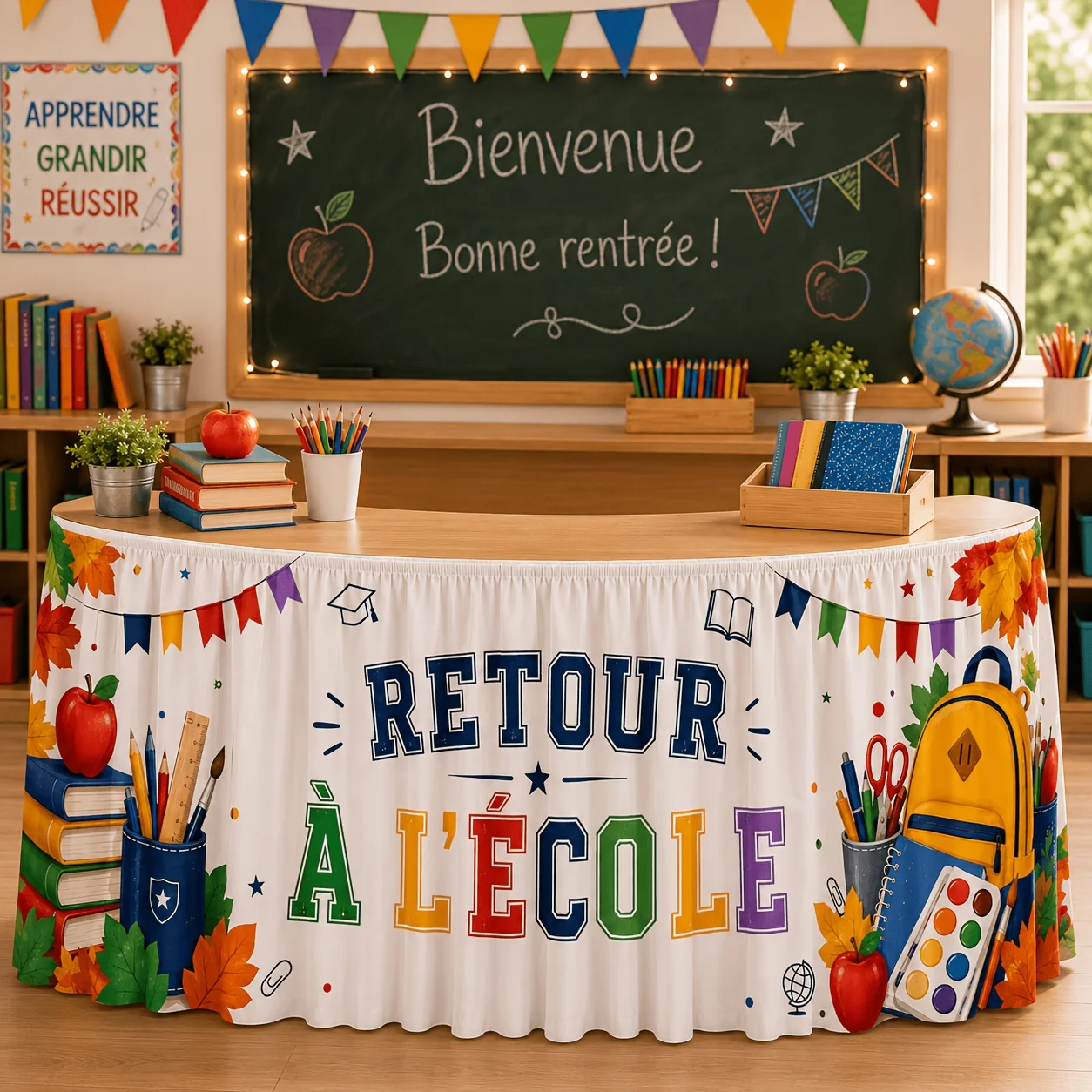 Send a tablecloth. French back-to-school theme. College style is suitable for classroom welcome and back-to-school season.xzj