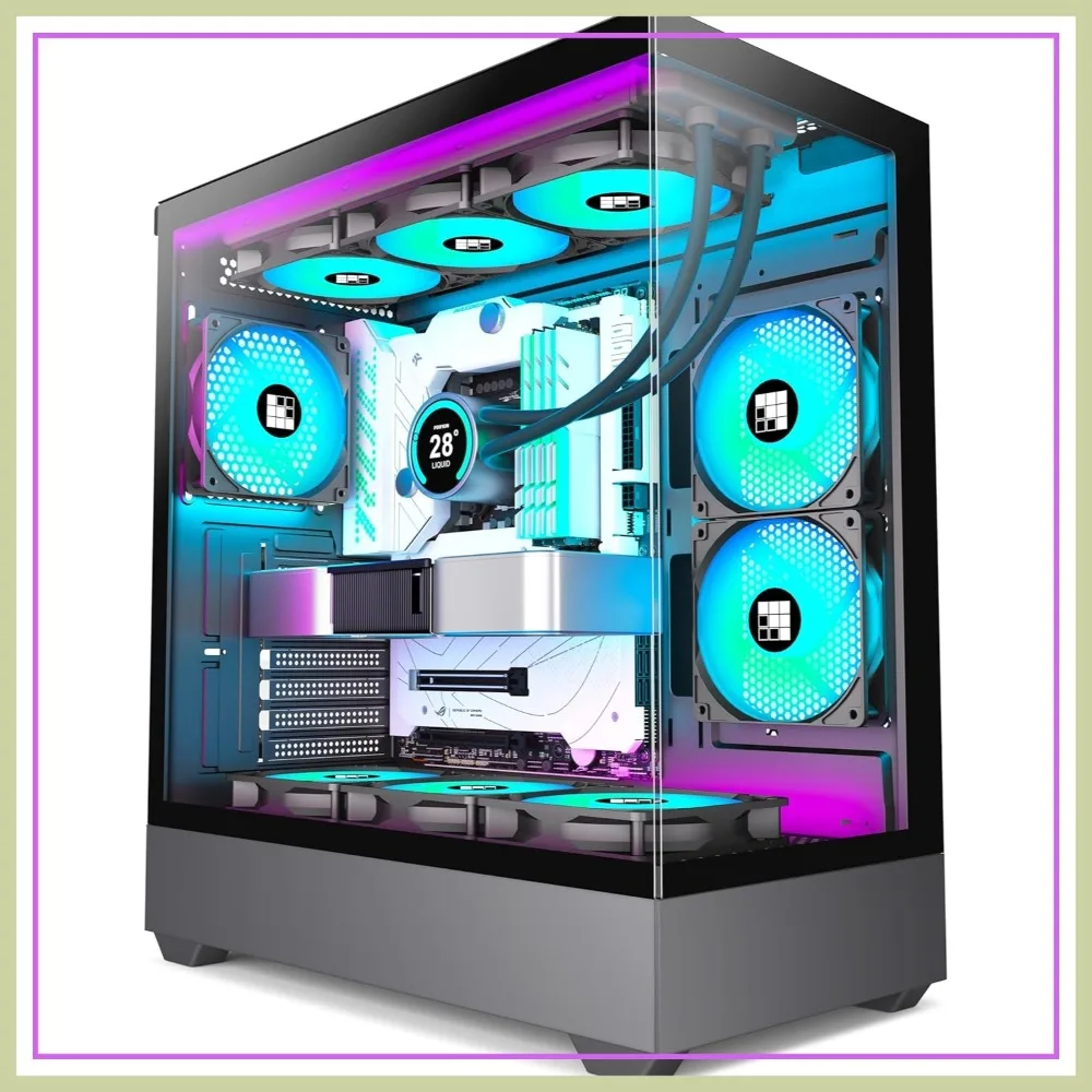 

ATX Mid-Tower PC Case with 6 Pre-Installed PWM ARGB Fans, Type-C, 360mm Radiator Support, Gaming Computer Case - Black