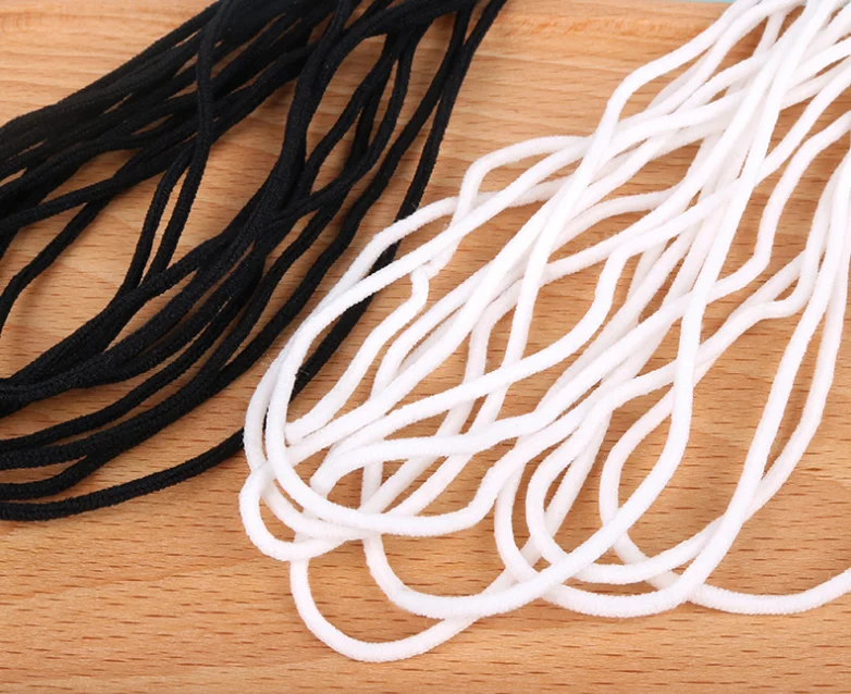 Dia.2.8mm High quality White/Black Spandex soft round elastic band Cord rubber band DIY for Mask Rope/ Shoulder strap rope
