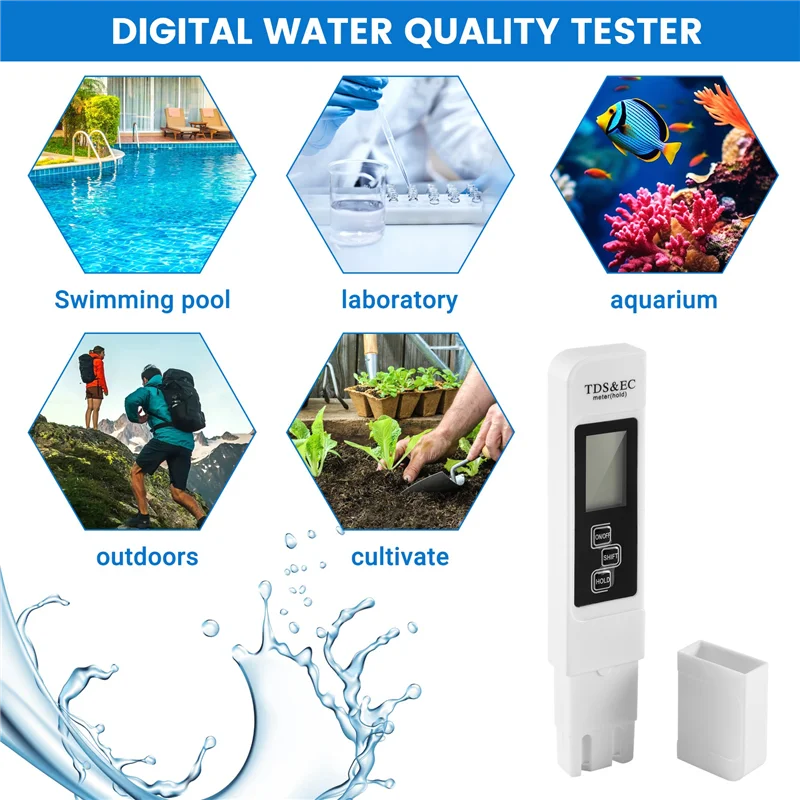 -A90P TDS EC Meter Digital Water Quality Tester 0-9999 PPM Measurement Range Water Purity Temperature Meter Tester