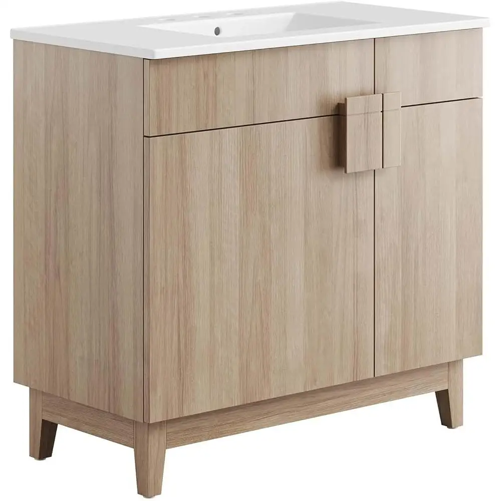 Modern Bathroom Vanity With Elegant Sink Ample Storage Space Asymmetrical Door Design Lightweight Durable Construction