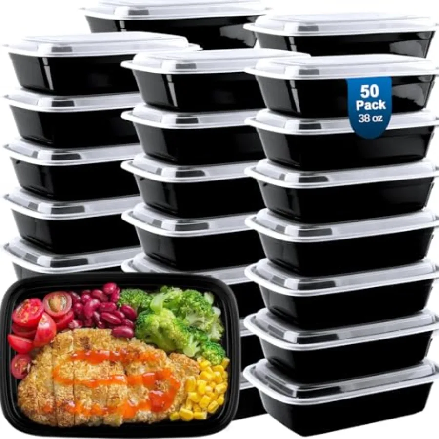 

50 Pack Meal Prep Containers 38 oz, Leakproof To Go Food Containers, Disposable Reusable Food Prep Containers for Takeout, Food
