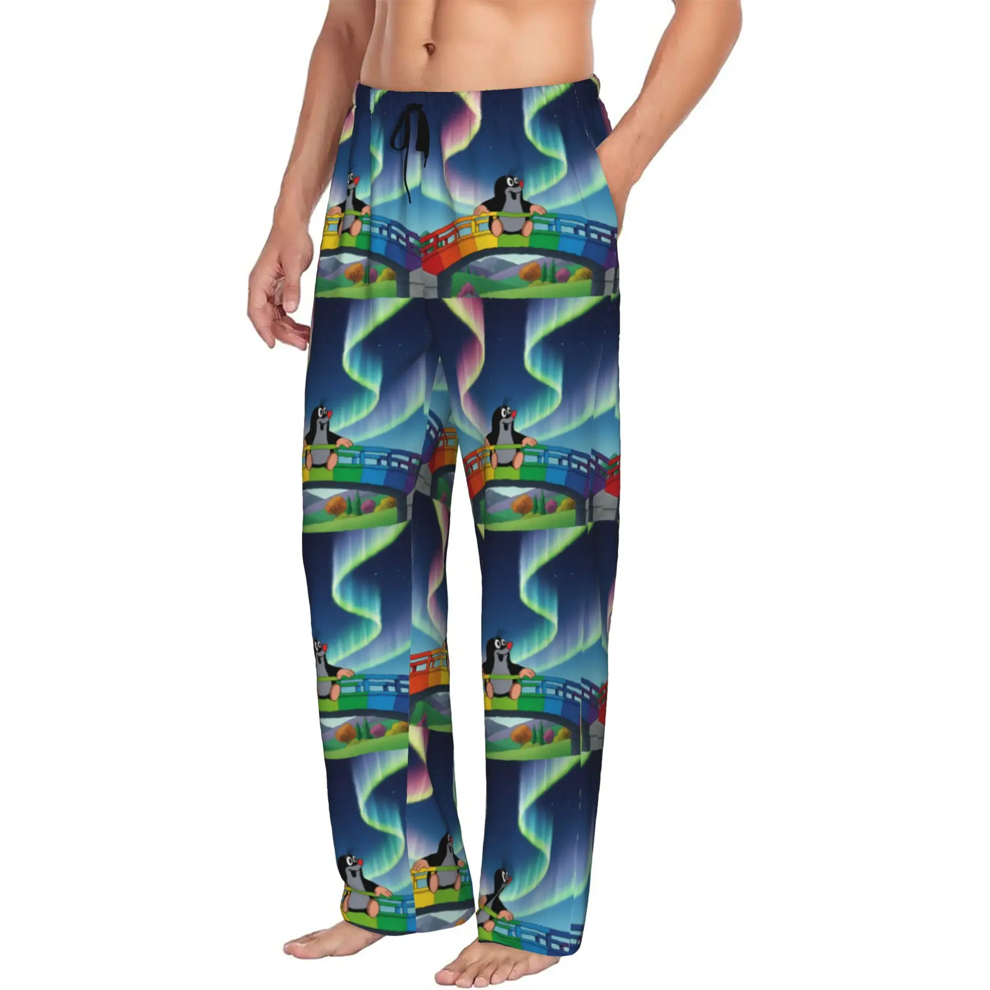 Custom Funny Cartoon Krtek Pajama Pants Men  Lounge Sleep Drawstring Sleepwear Bottoms with Pockets