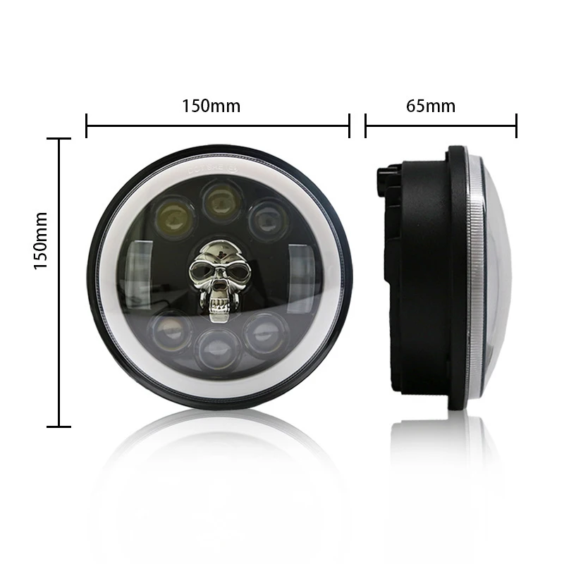 Super Bright LED Motorcycle Headlight 5 75 Inch Custom Skull Style For Harley Chopper Mustang