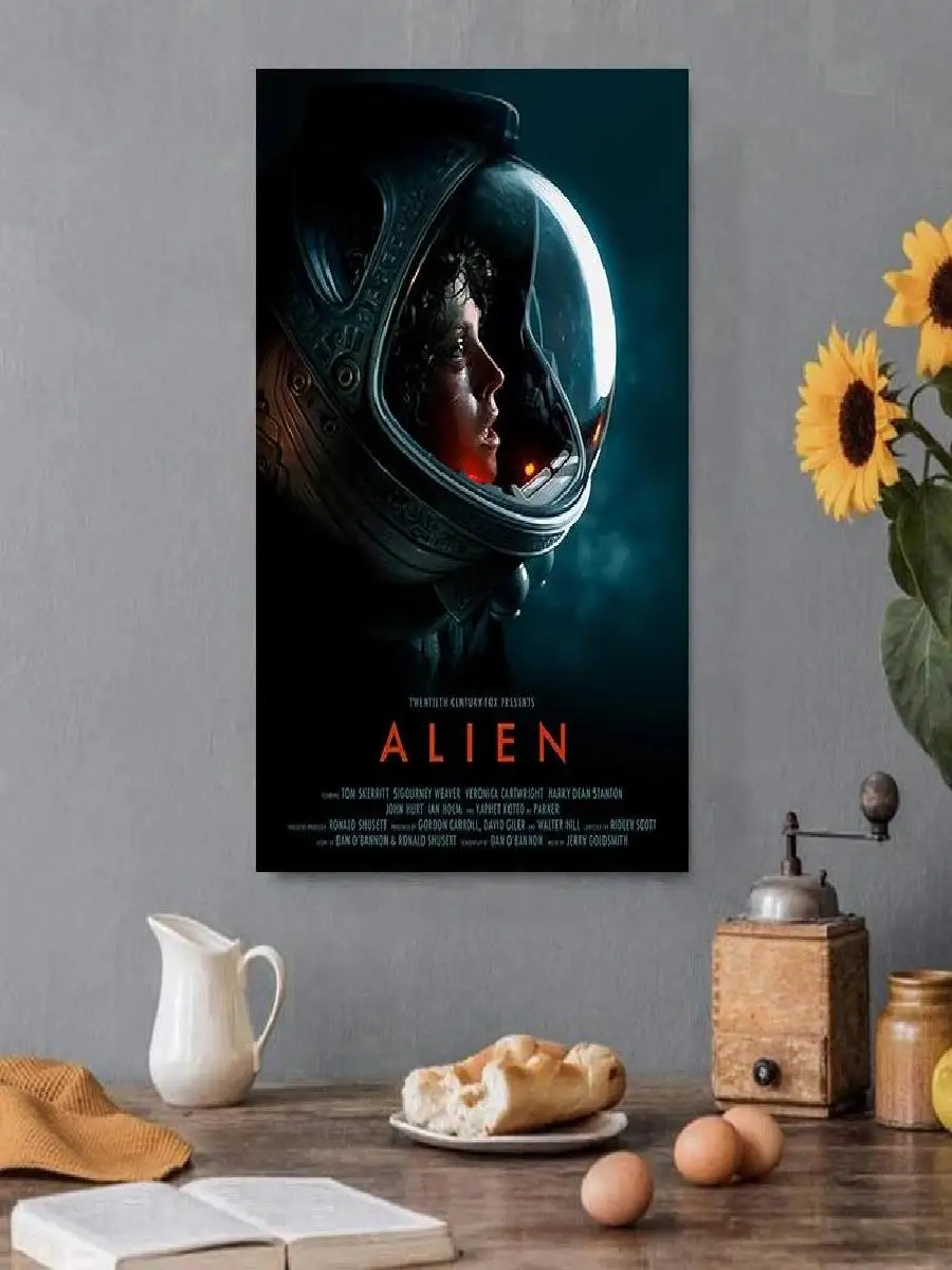 مطبوعات فنية جدارية قديمة لرائد فضاء أجنبي SciFi ، مثالية لديكور غرفة المعيشة ، ديكور المنزل #2