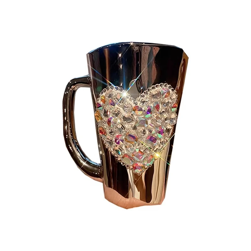 Diamond-encrusted love mug glass electroplated cup women's high-end exquisite coffee water cup teacup household new
