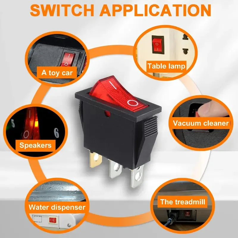 5 قطعة مفتاح الروك الضوء الأحمر مضيئة ، تشغيل/إيقاف SPST 3 دبوس 3 موقف الروك التبديل للقارب S #5