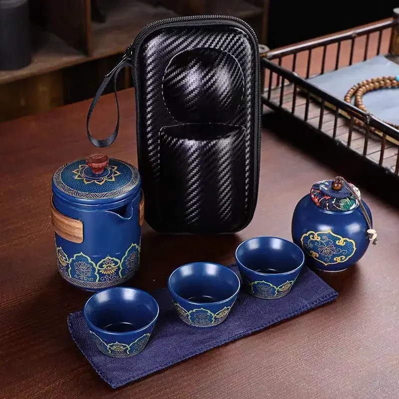 

Портативный дорожный чайный сервиз National Tide, автомобильный чайный сервиз кунг-фу, дорожный горшок из трех чашек с чашками