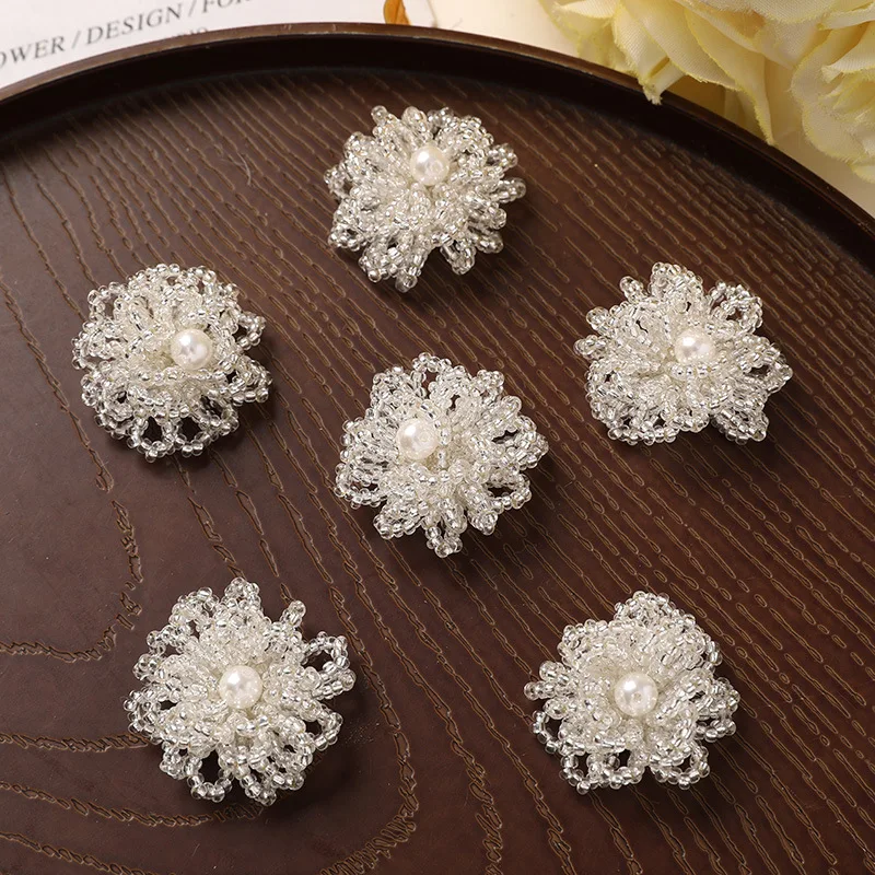 1 Piece Silver Crystal Flower Shoe Clips Hand Sewn Beaded Sparkly for Clogs DIY Premium Elegant Cute Soft Daily Gift for Women