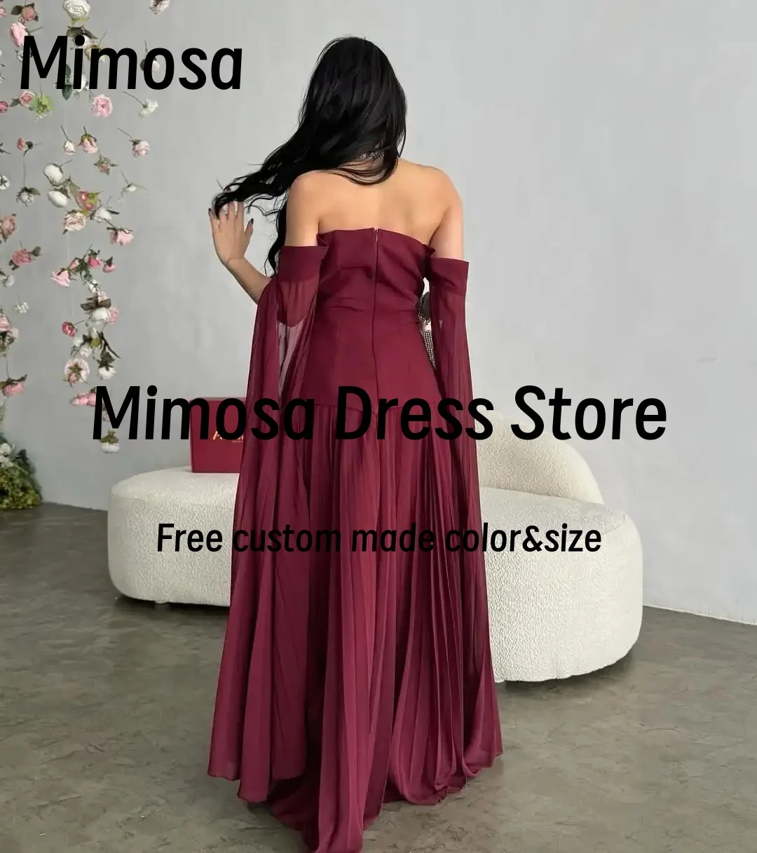 Mimosa Boat Neck Prom Dresses 2025 Flutters Sleeves Zipper Back Evening Gowns Pleats Wedding Party Dress Customized