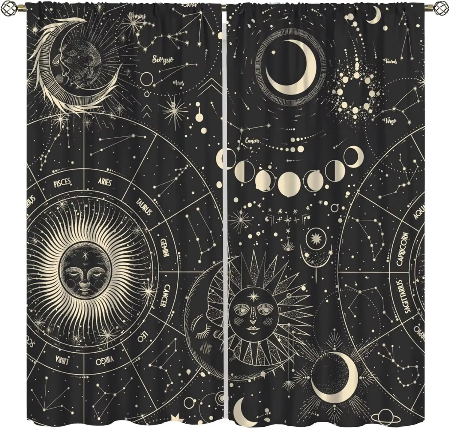Cosmic Zodiac Constellation Stars Astrology Bohemian Moon Celestial Curtain Decor Drapes Boho Spiritual Tapestry Bedroom Living