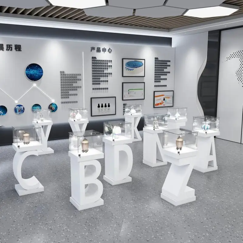 Letter Display Cabinet Product Display Stand Transparent Glass Jewelry Showcase Exhibition Hall Exhibition High-End Pain