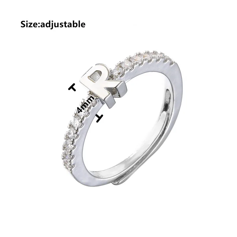 Bague réglable en argent regardé 925 véritable pour femme, 26 lettres, bijoux fins classiques, accessoires minimalistes, cadeau pour fille, mode