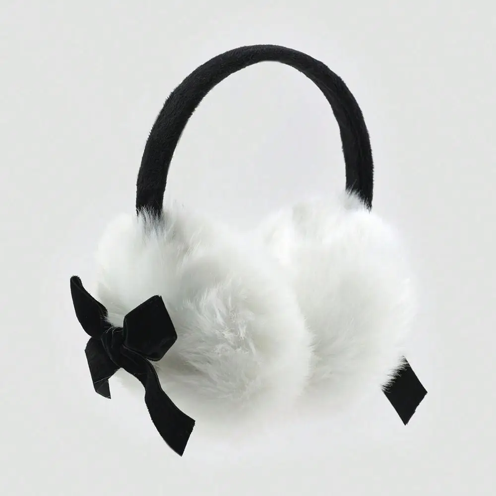 Bonito japonês pele do falso protetores de orelha de pelúcia jk doce engrossar y2k bowknot earmuffs à prova de vento ciclismo inverno earflap feminino