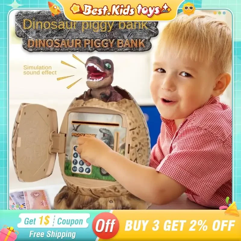 Electronic Dinosaur Egg Piggy Bank Music Lights Password Fingerprint Safe Coin Cash Saving Money Box Kids Toys Bank ATM Gift
