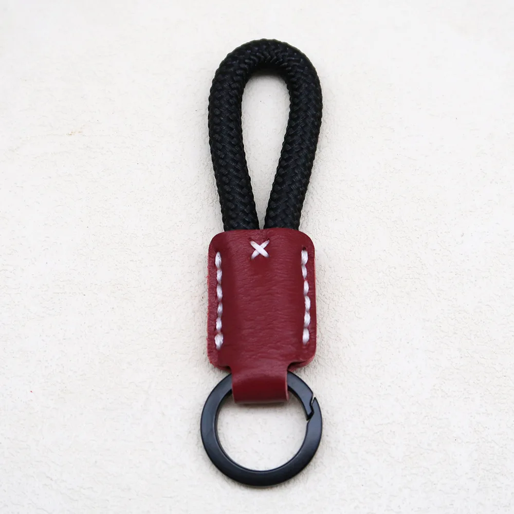 Handmade Cowhide Keychain with Woven Rope, Creative Gift