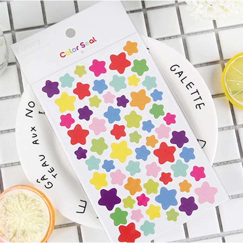 6 Sheets Stickers Dots Star Heart Colorful Children DIY Accessories Sticker Diary Decoration Growth Handbook Kids Rewards TMZ