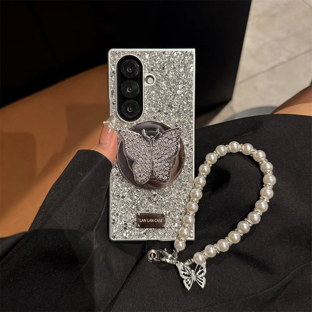

Luxury Stylish Glitter butterfly magnetic stand phone case for Samsung Galaxy Z Fold 7 6 Fold 5 4 3 Fold4 5G Cover Shockproof