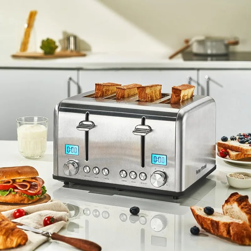 

4 Slice Toaster with Bagel, Defrost, Cancel Function,6 Bread Shade Settings Bread Toaster, Removable Crumb Trays