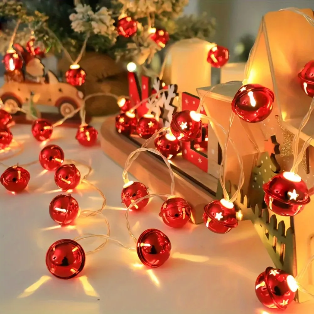 1.5M/3M Christmas Metal Circular Bell Light String, Battery Box Warm Glow Fairy Light, Indoor Holiday Birthday Party Decoration