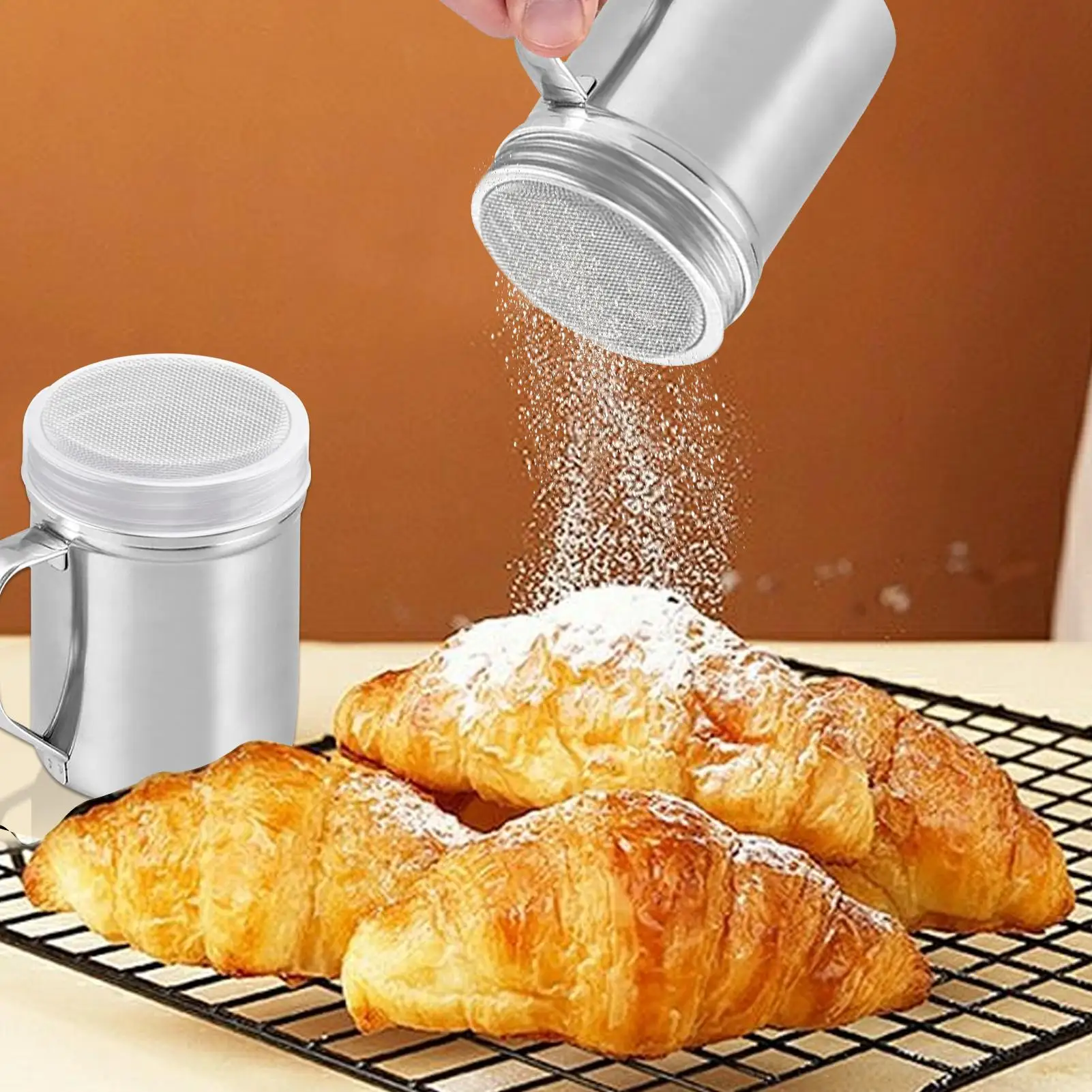 Kitchen Powder Shaker Bottle With Handle And Lid Stainless Steel Salt Dispenser Seasoning Container Jar For Coffee Flour Sugar