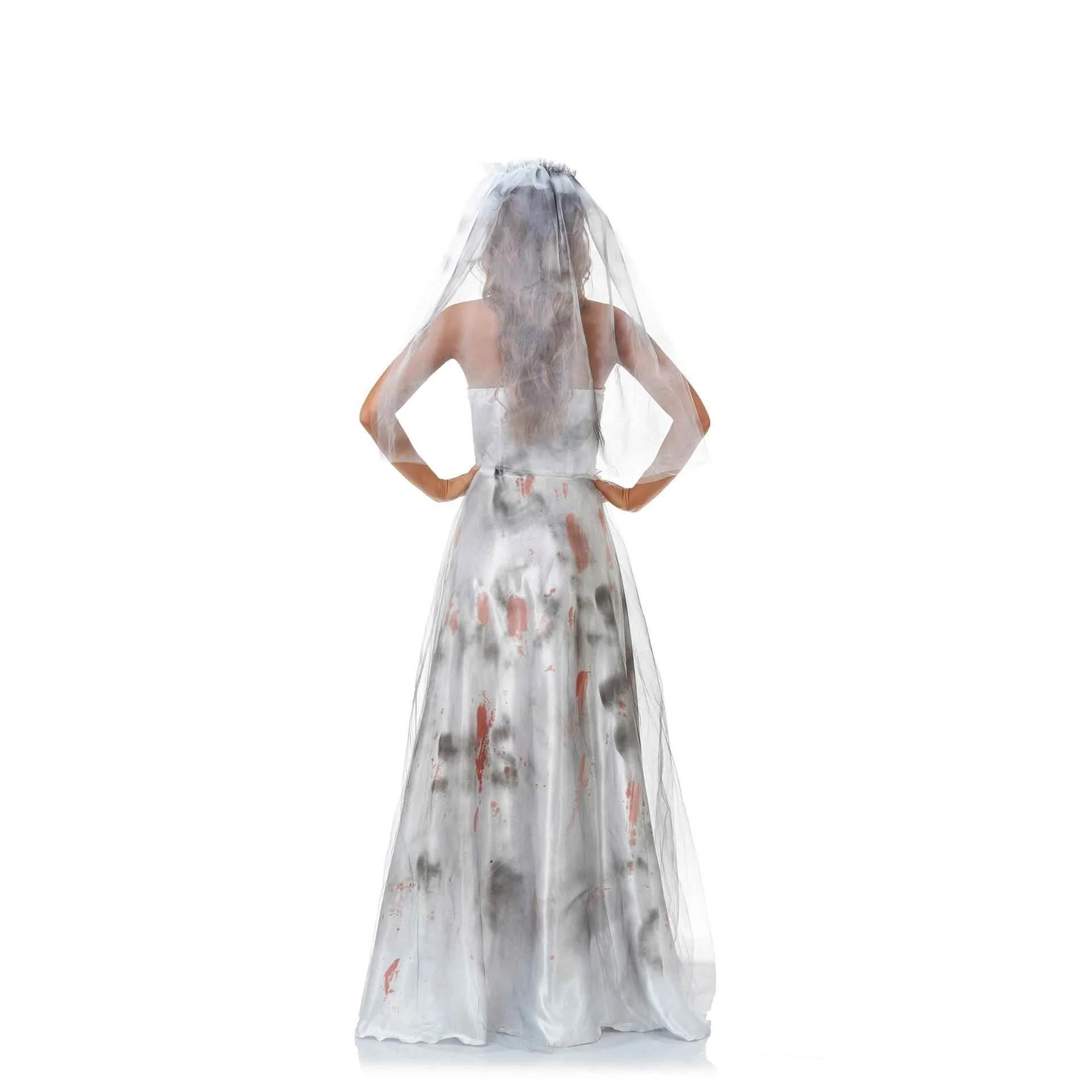 Loween Diffusion d'encre à base d'eau mariée sanglante Zombie Cosplay Performance jeu Costume vêtements ethniques traditionnels pour femmes
