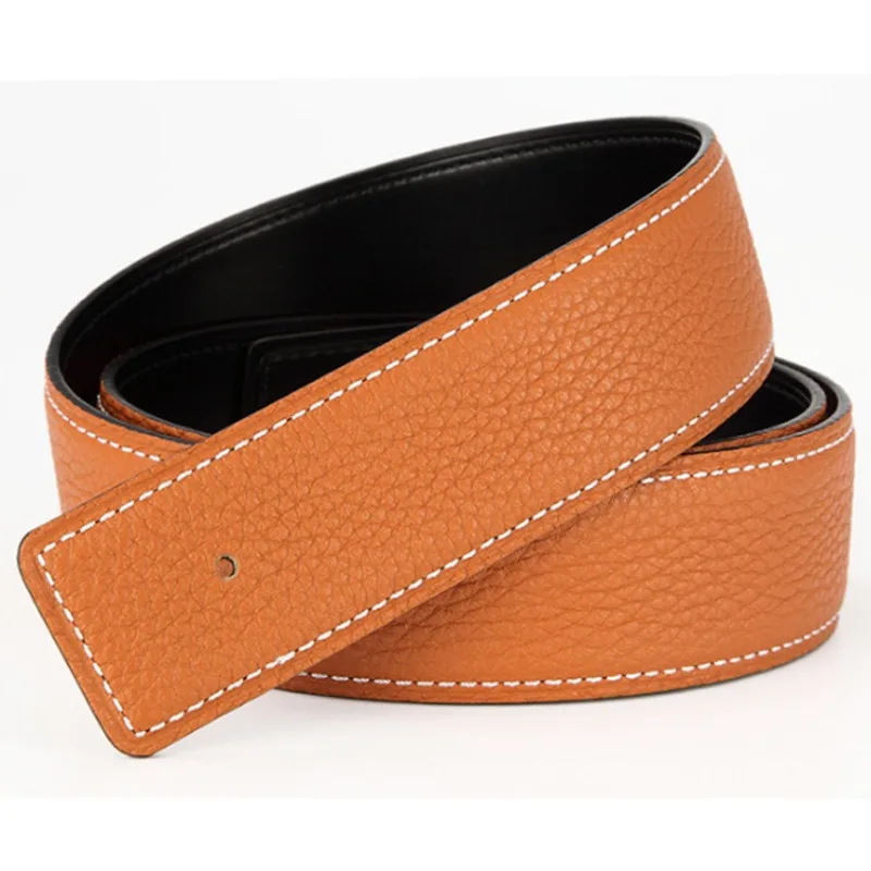 Embossed Leather Leather Belt Not Taping Head Smooth Buckle Body Leather Headless Belt H No Buckle Belt 3.8cm Luxury Belt