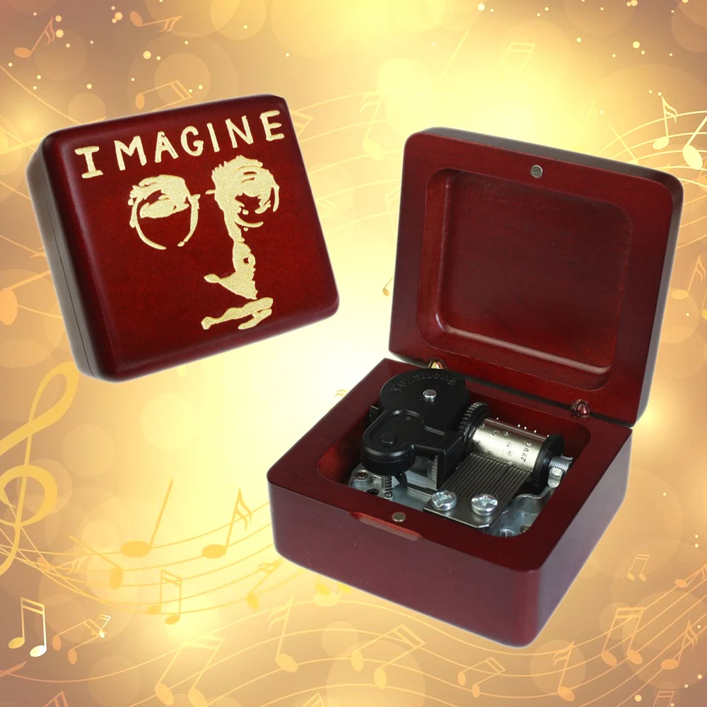 

Rosiking Wooden wine red vintage clockwork music box Imagine For Frends Girl Christmas and Children Birthday Gift