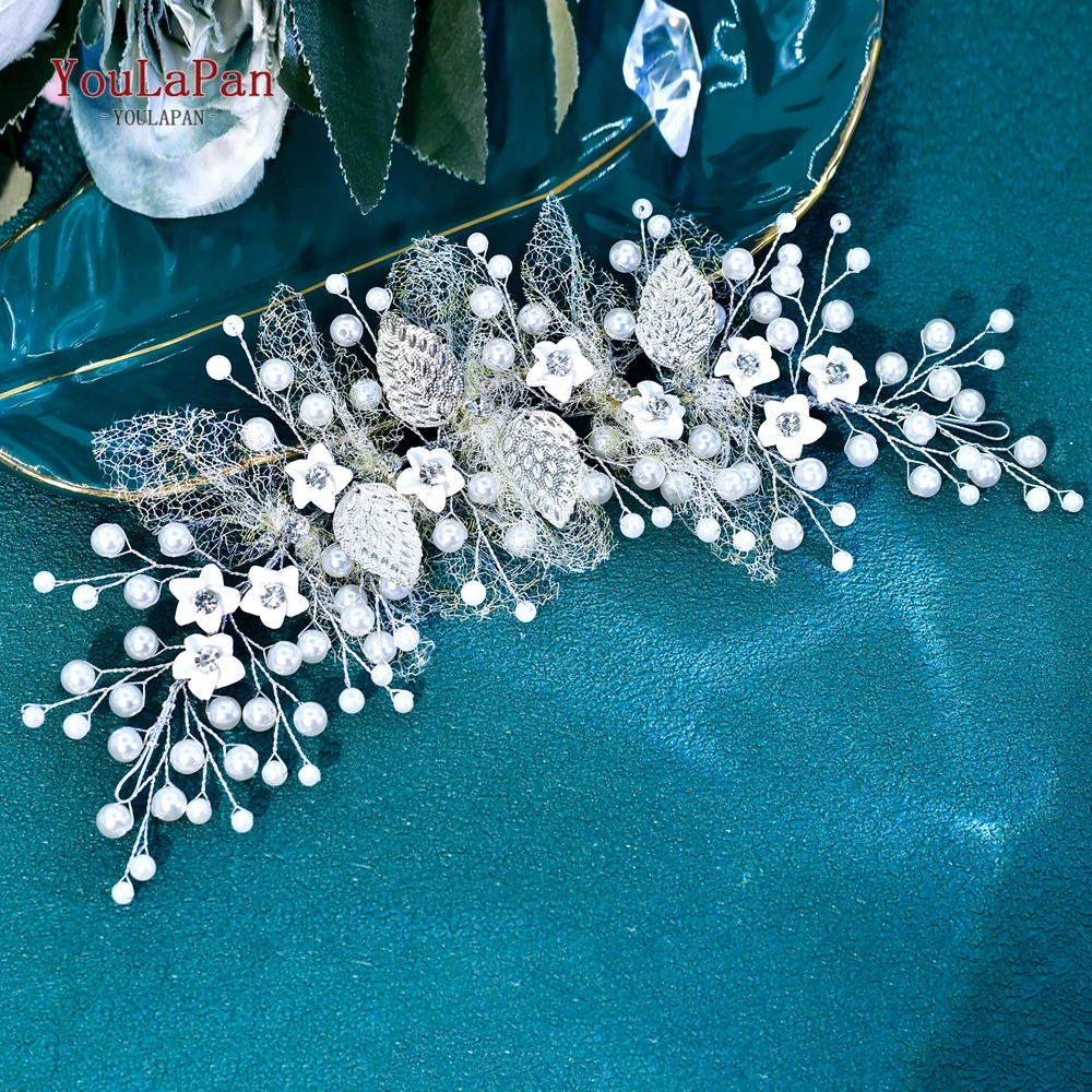

YouLaPan Shining Bride Bridesmaid Headband Wedding Headwear Alloy Leaf Pearl Headpiece Handmade Banquet Party Hair Jewelry HP923