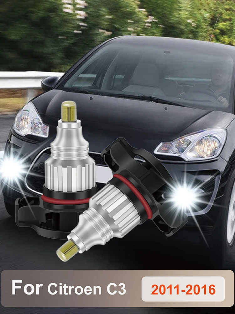 For Citroen C3/C3 Picasso C4 DS3 2Pcs/Set COB LED 360°  White/Amber Car Front Fog Light Bulbs 2504 PSX24W 12276 DRL Lamps