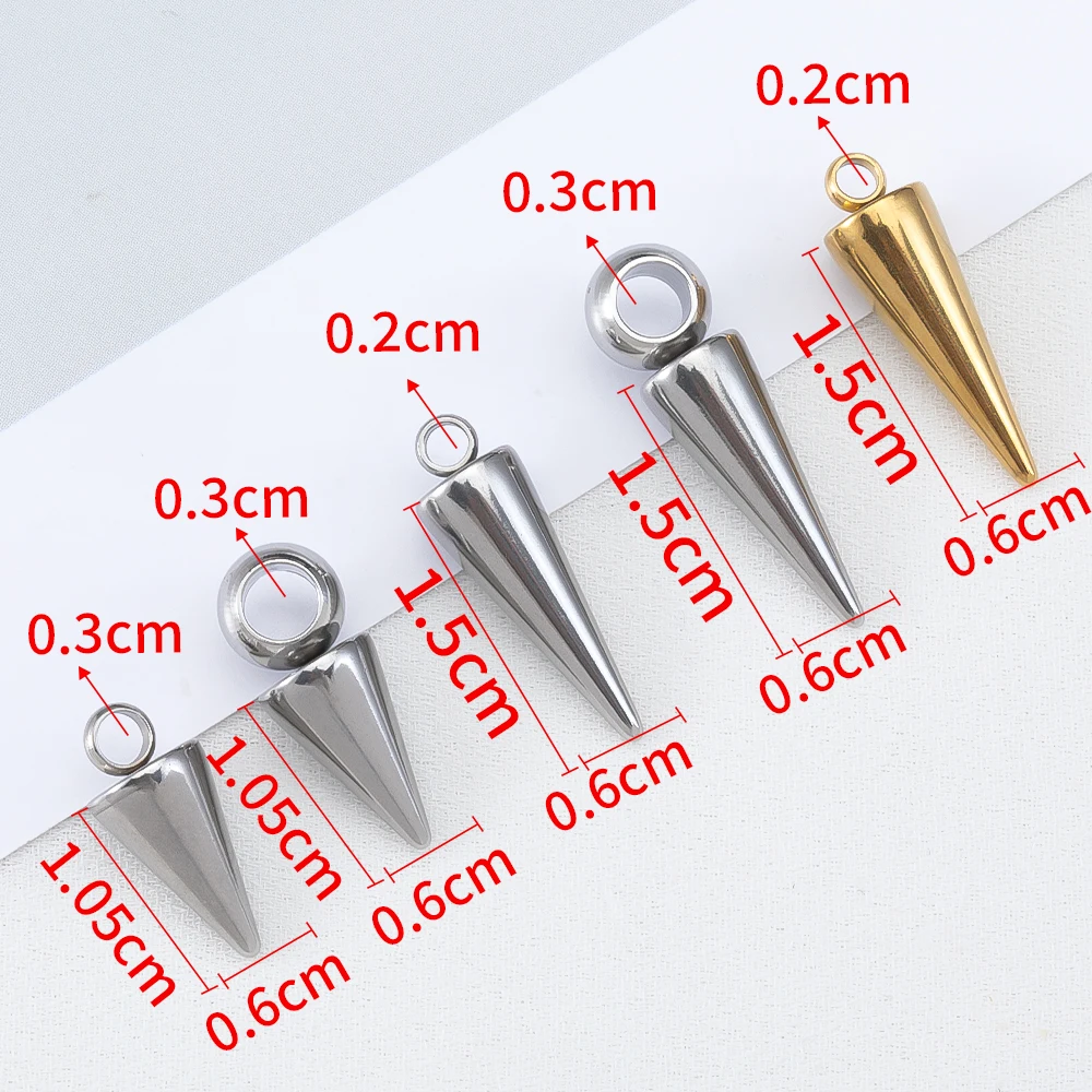 10PCS Retro Cone Charms Pendant No Fade Stainless Steel Spike Beads Pendants for Women Man Jewelry Making Hoop Earring Findings image 4