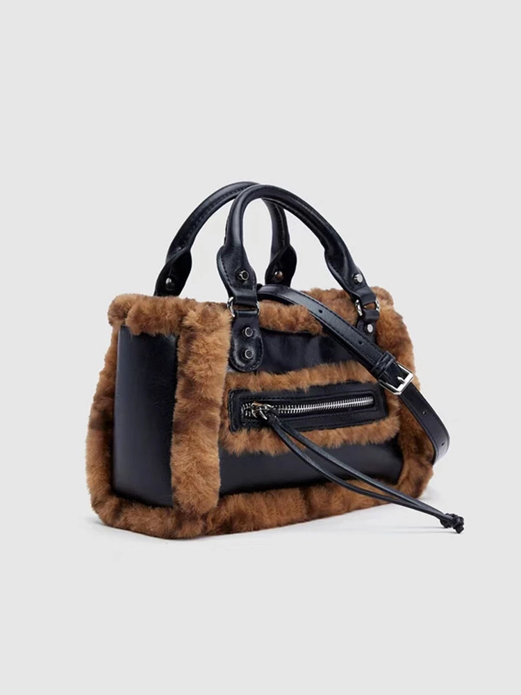 

2024 Autumn And Winter New Plush Handbag For Women Large Capacity Senior Sense Crossbody Bag Simple Casual Fur Edge Tote Bag