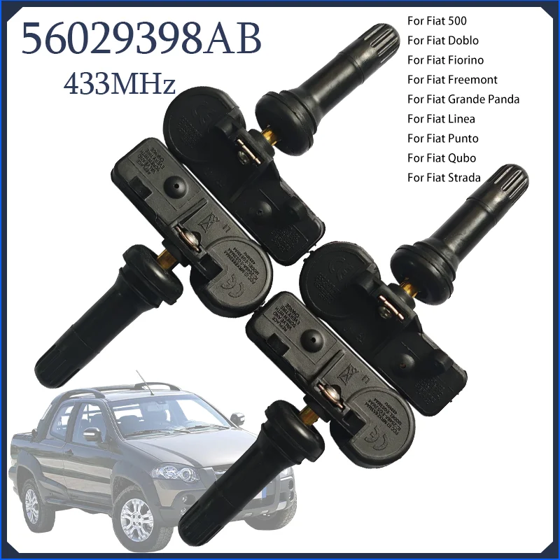 1/4PCS 56029398AB 433MHZ Tire Pressure Sensor For Fiat 500 Doblo Fiorino Freemont Linea Punto Strada Car 41990-08000 53104671