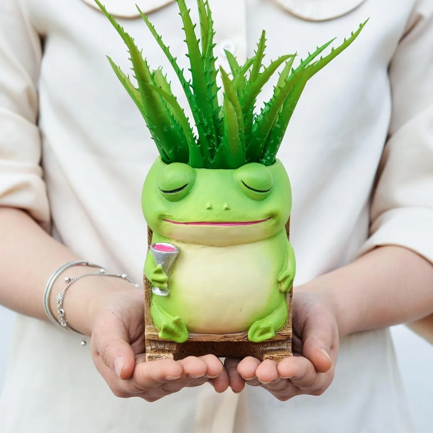 New Funny Frog Planter Creative Design Frog Flower Pot Resin Fleshy-Leaved Plant Pot Handmade House Decoration for Patio, Deskto