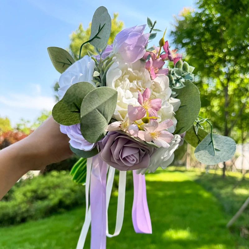 1PC Bridal Wedding Bouquet, Ramo De Boda De Novia, Bridesmaid Bouquets with Silk Ribbon, Bridesmaid Bouquet Tossing Bouquet