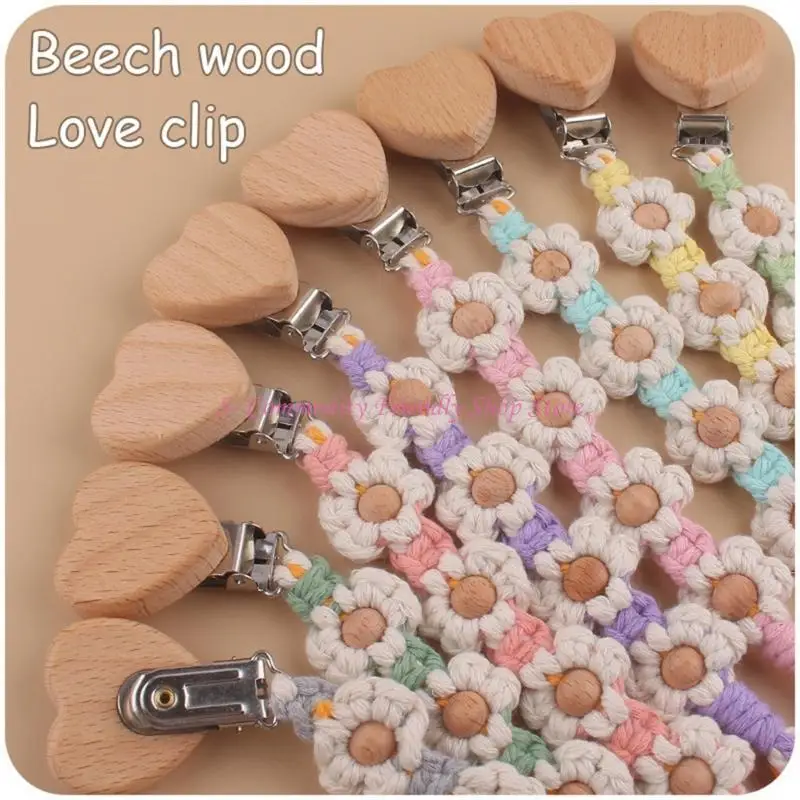 85AE Woven Cotton Rope Pacifier Holder Infant Baby Pacifier Chain Anti-lost Strap with Flower Charm Design for Boys Girls