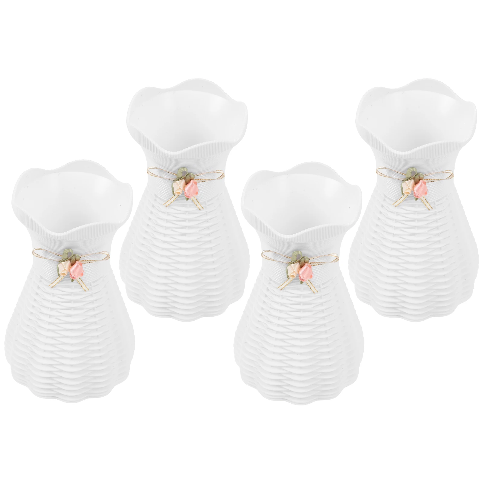 

4 Pcs Plastic Flower Pot Beige Modern Vase Decorative Planter for Bedroom Living Room Office Stylish Home Desktop Decor