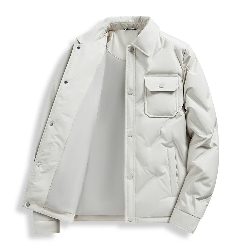 

Men's Notched Collar Puffer Jacket, Grey Duck Down Fill Fashion Relaxed Fit Coat