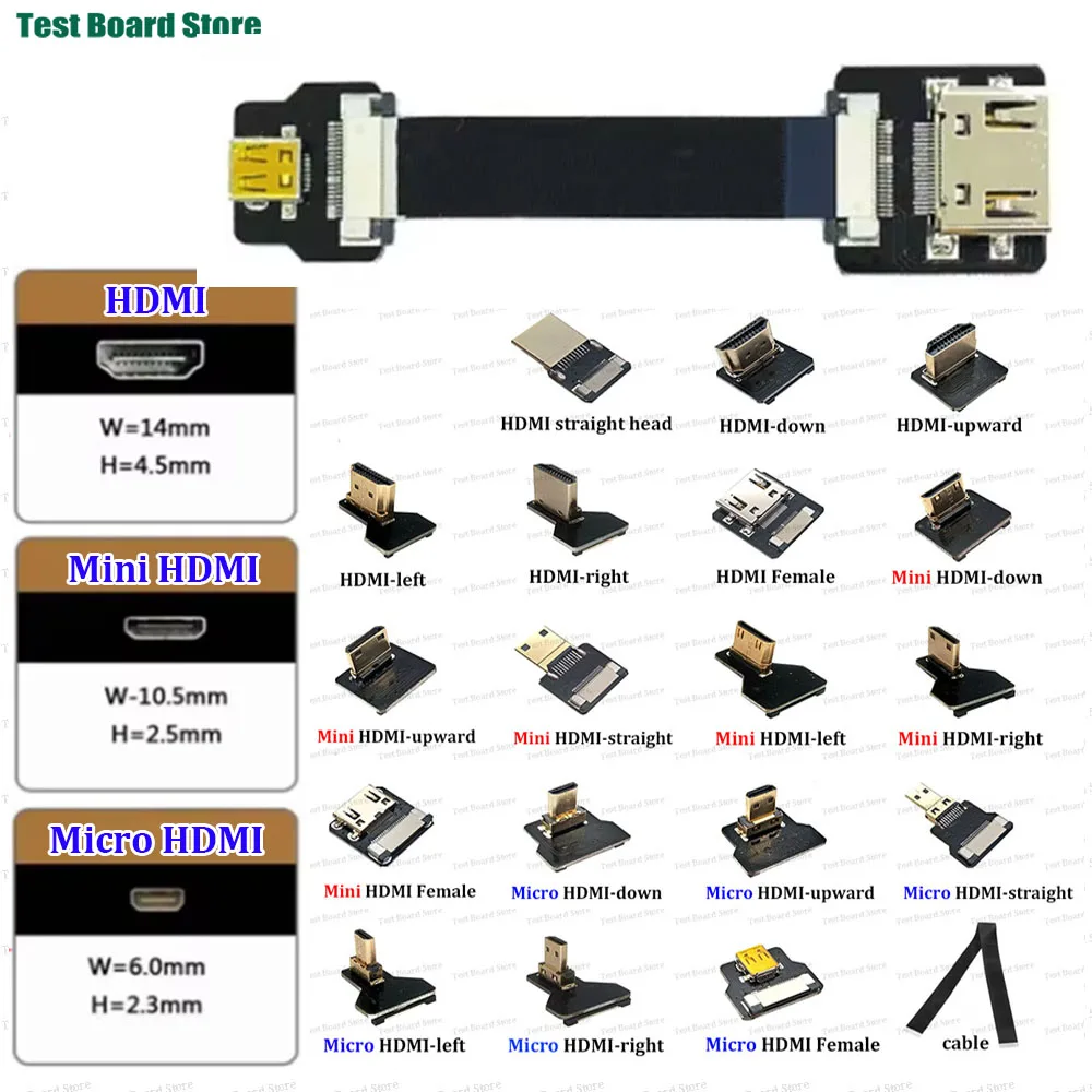 HDMI-compatible, FPV HDMI FFC HDMI Ribbon Cable 90 Degree Raspberry Pi 4 Mini/Micro HDMI Female 90 Degree FFC 20pin